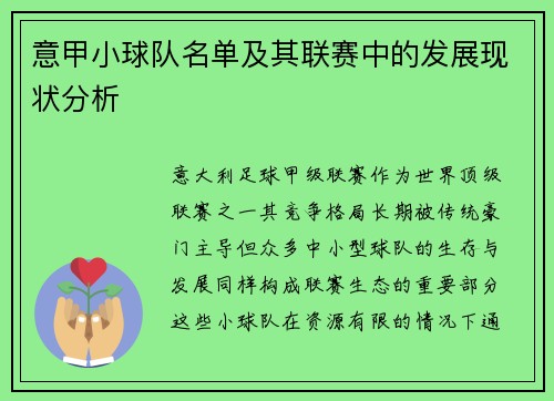 意甲小球队名单及其联赛中的发展现状分析